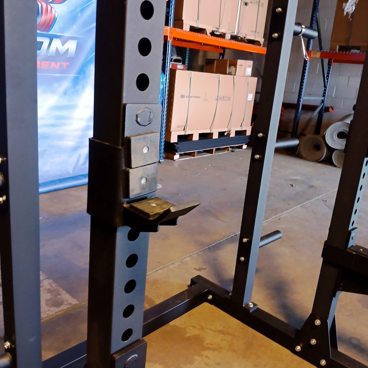 USED Lethal Fitness Half Rack Squat Rack with Band Pegs, Storage