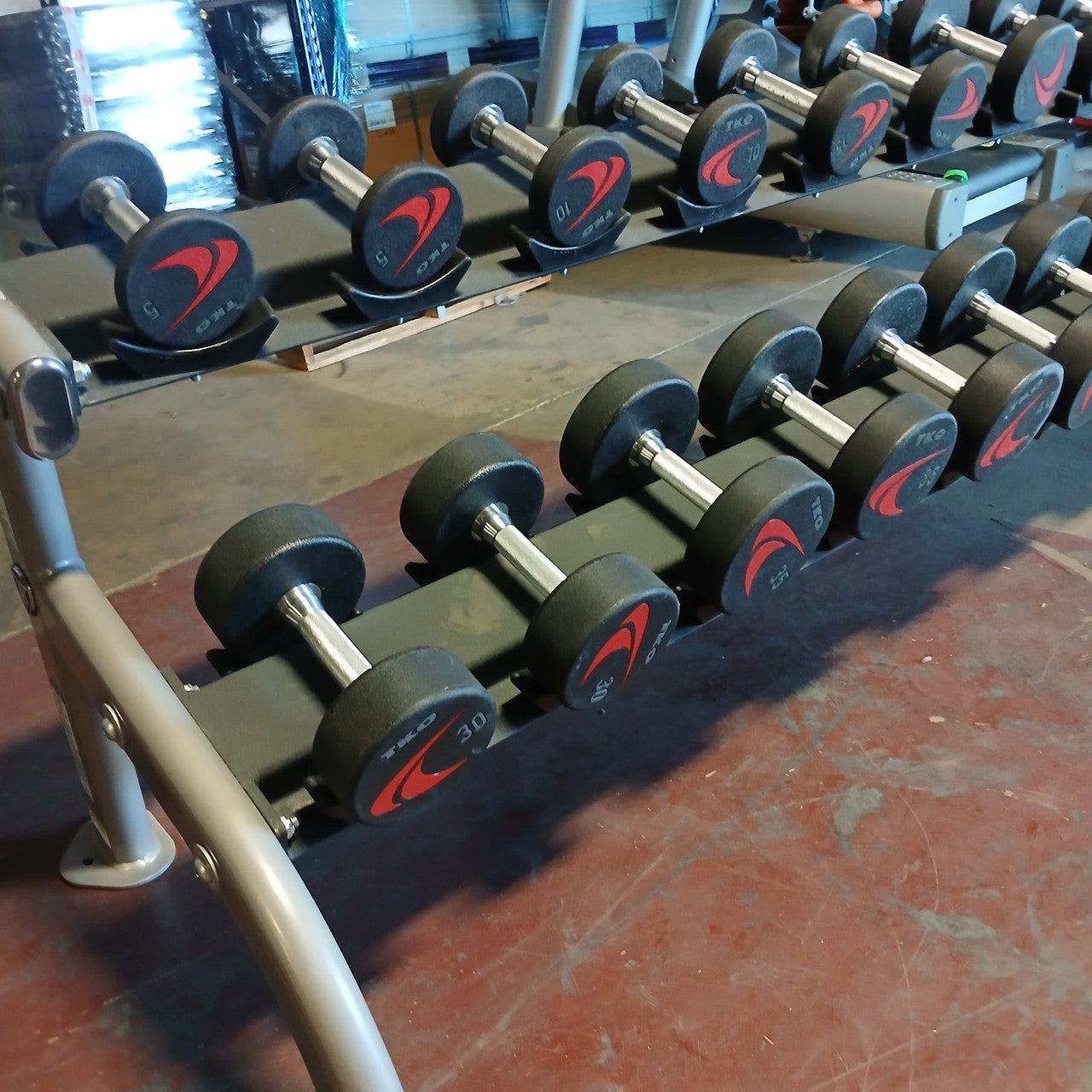 TKO 5-50 lb Signature Urethane Dumbbell Set w/ 2 Tier Pro Style Dumbbell Rack