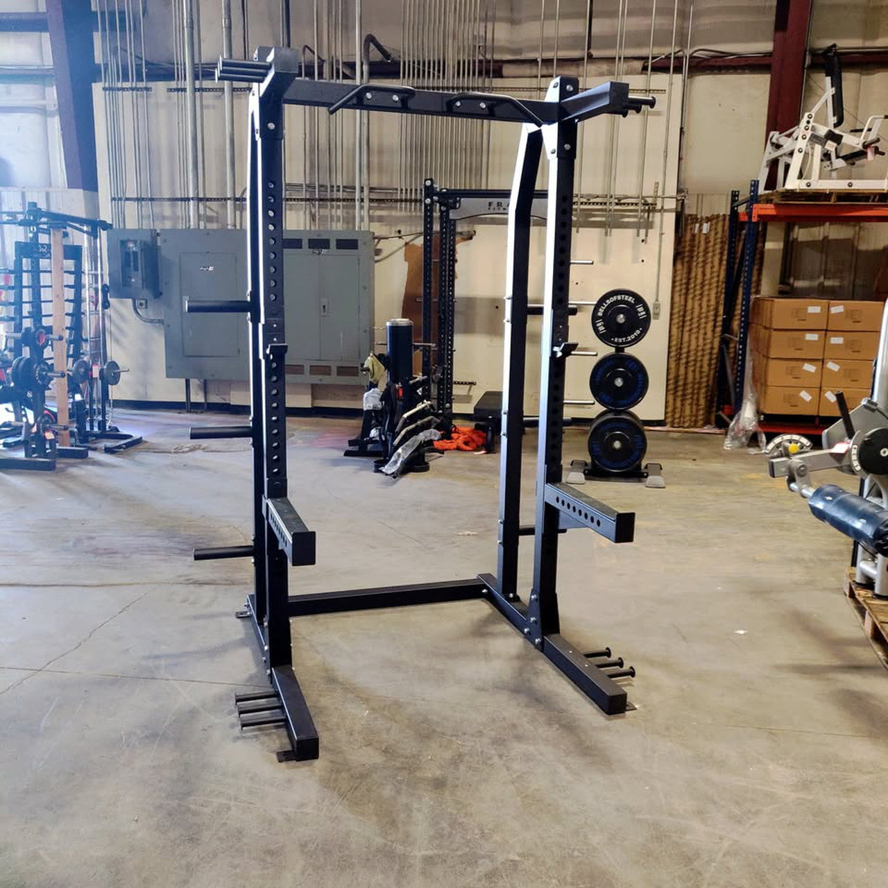 USED Lethal Fitness Half Rack Squat Rack with Band Pegs, Storage