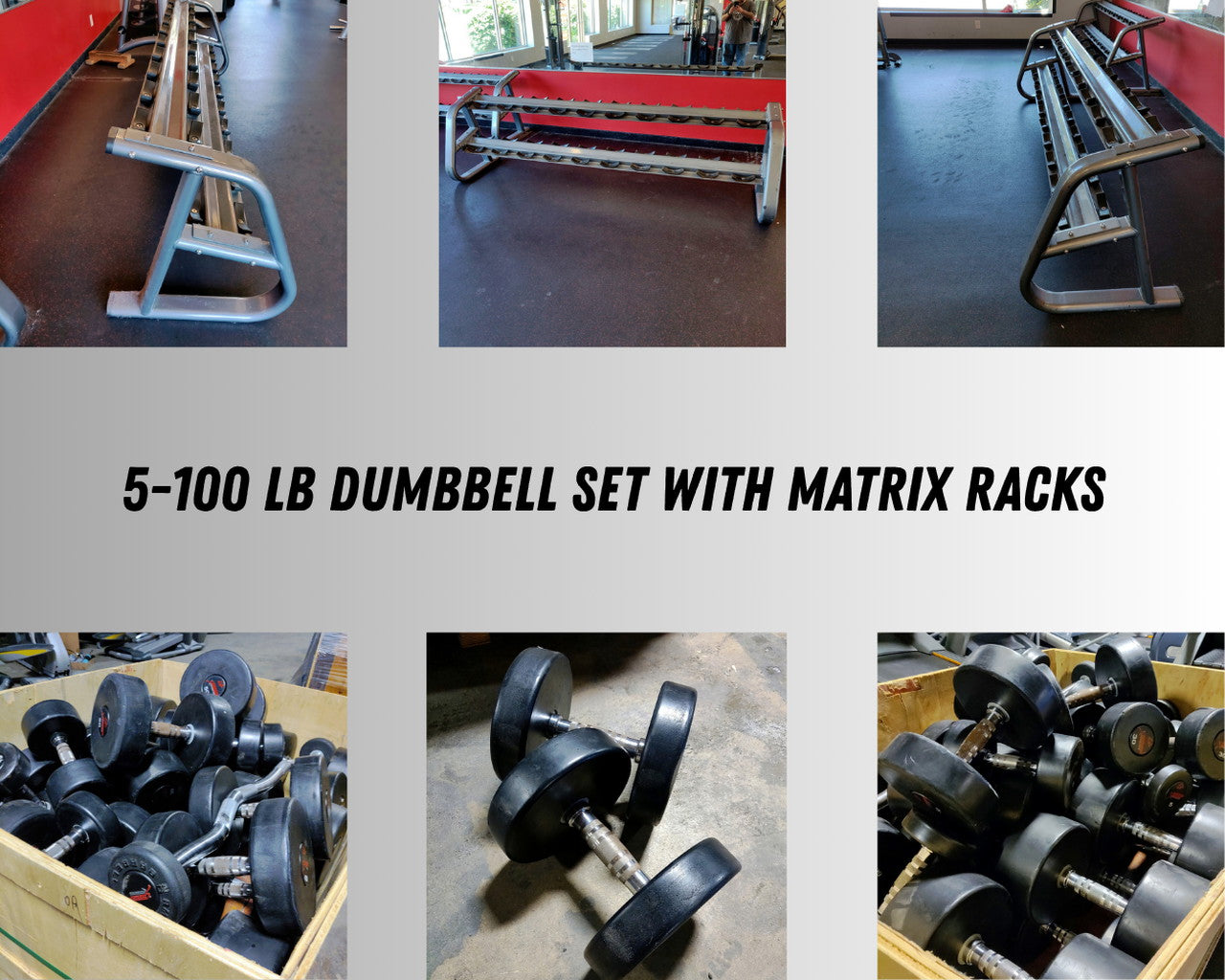 Pro-Style GP Urethane Dumbbell Set (5lb-100lb) with Matrix Twin 2-Tier Racks