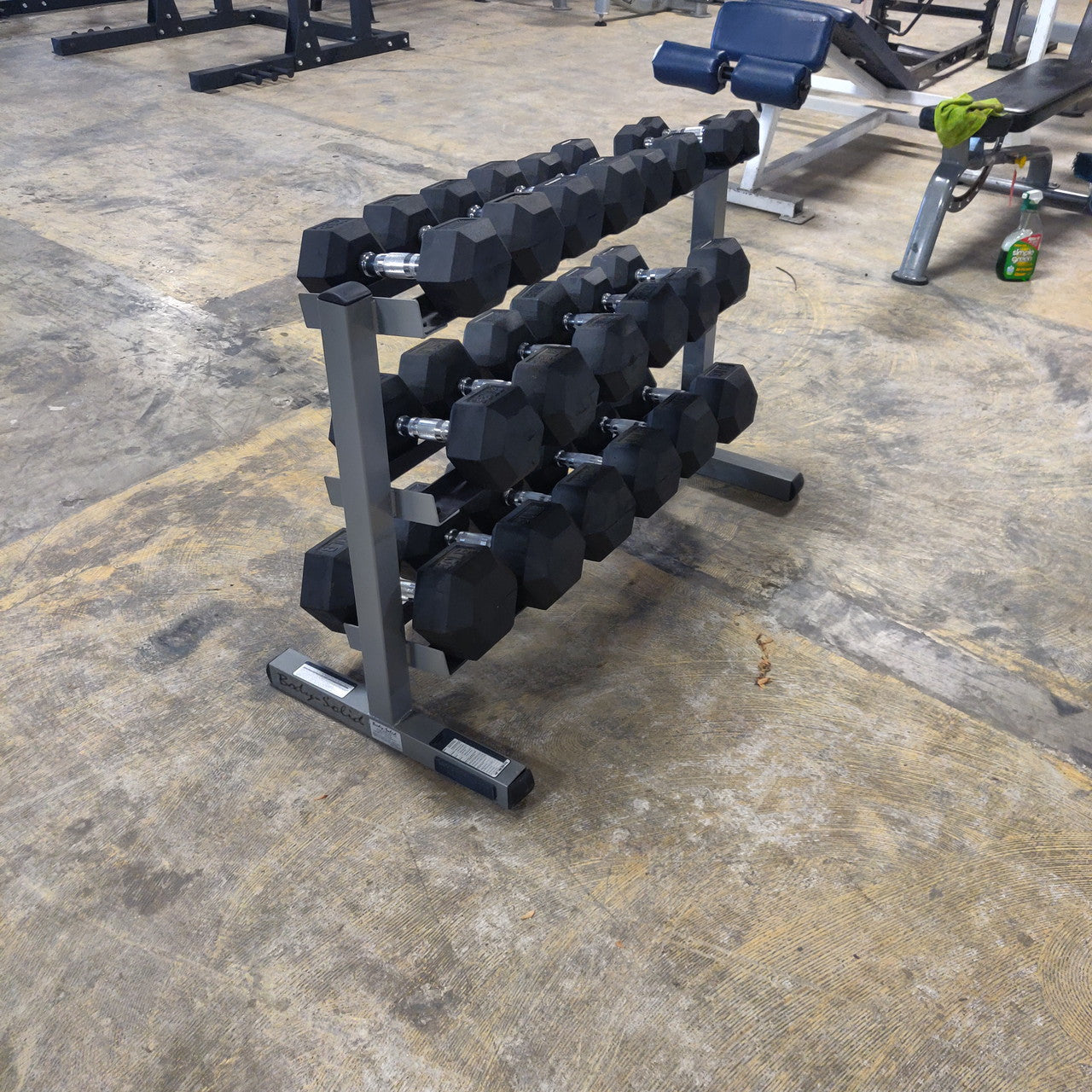 5–50 lb Rubber Hex Dumbbell Set w/ Three-Tier Dumbbell Rack