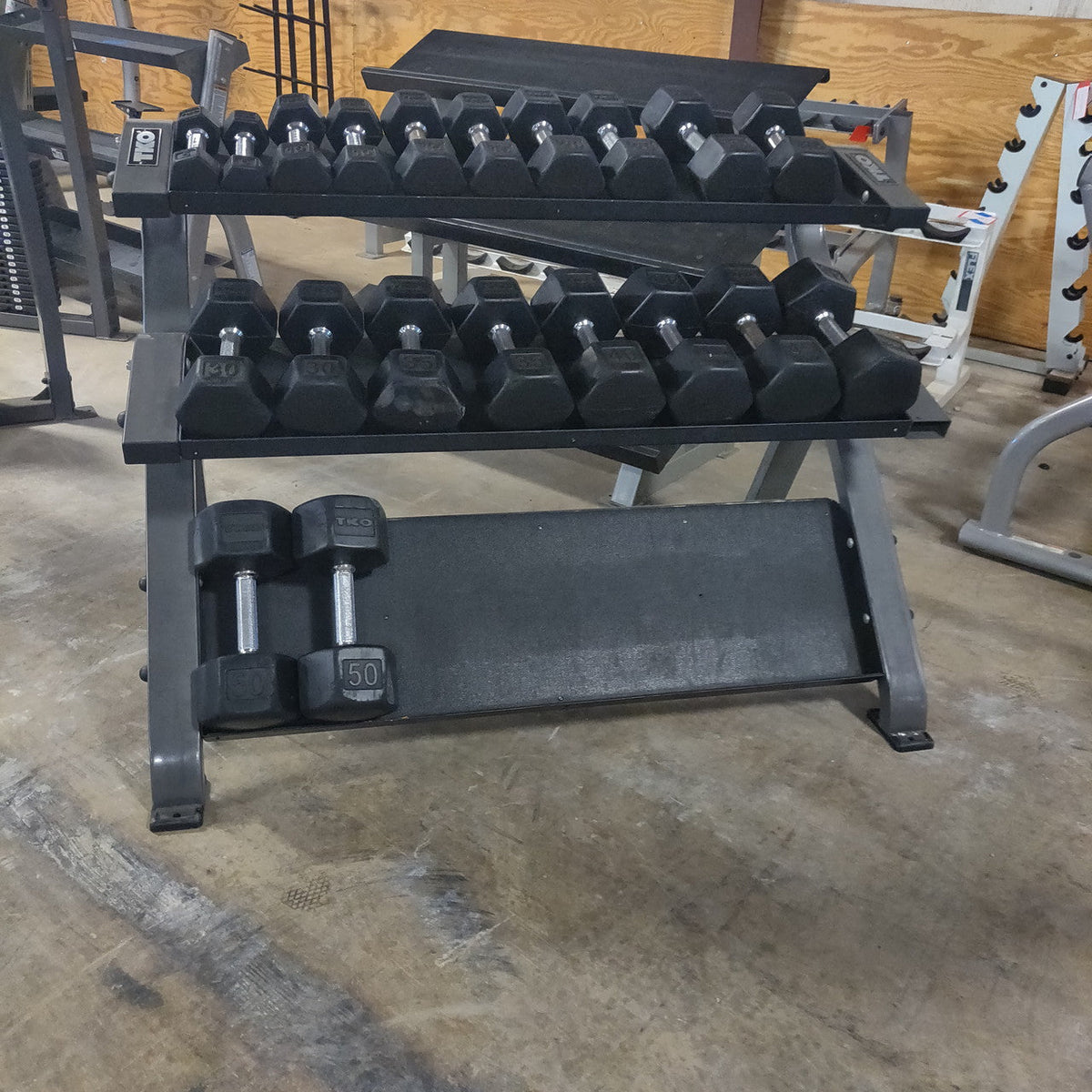 TKO 5-50 Dumbbell Set w/ Three Tier Horizontal Dumbbell Rack