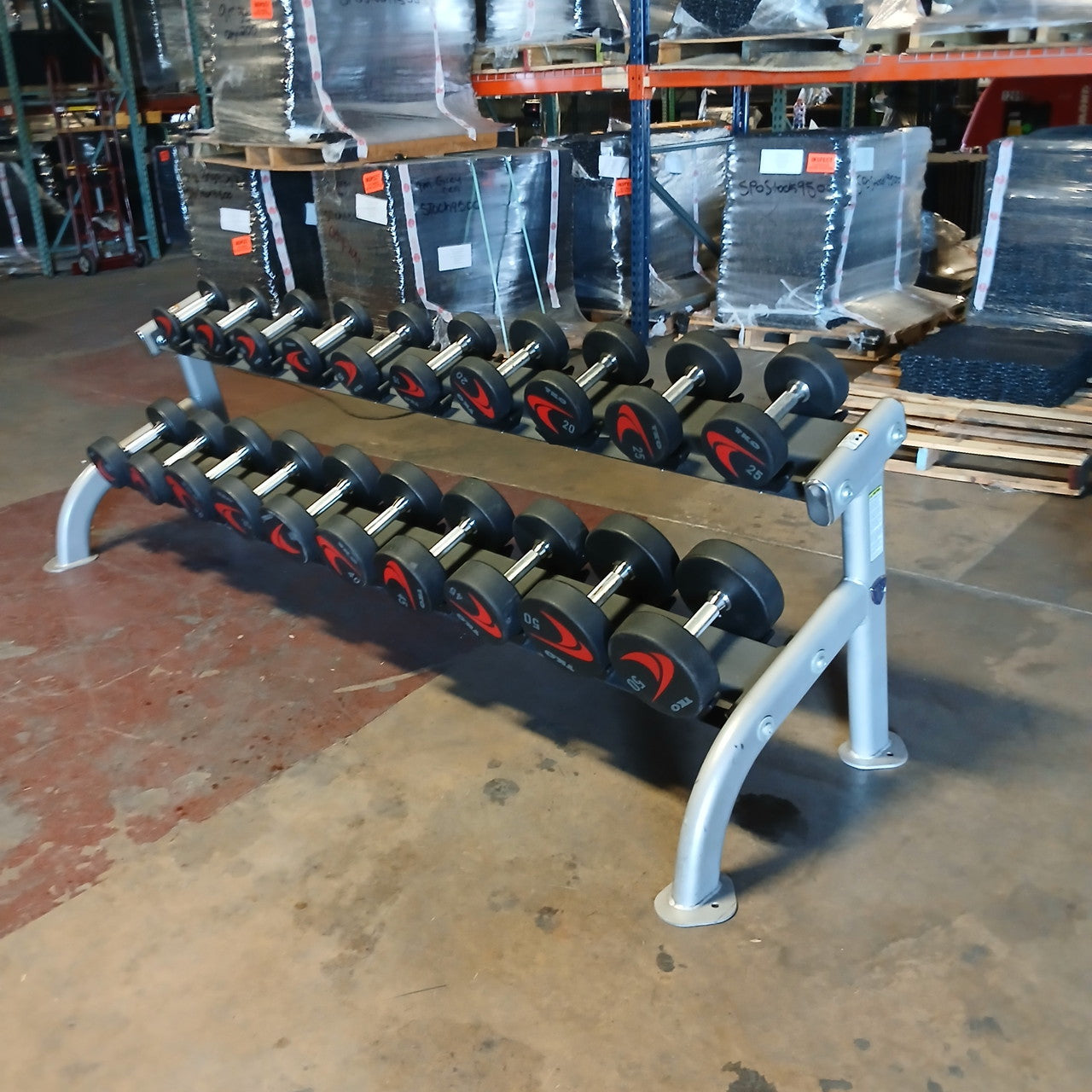 TKO 5-50 lb Signature Urethane Dumbbell Set w/ 2 Tier Pro Style Dumbbell Rack