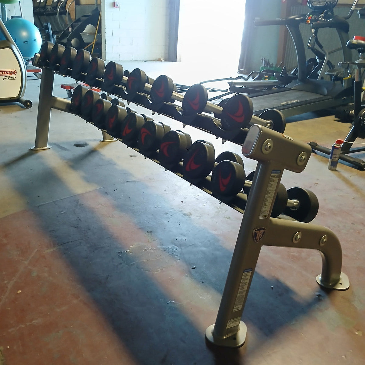 TKO 5-50 lb Signature Urethane Dumbbell Set w/ 2 Tier Pro Style Dumbbell Rack