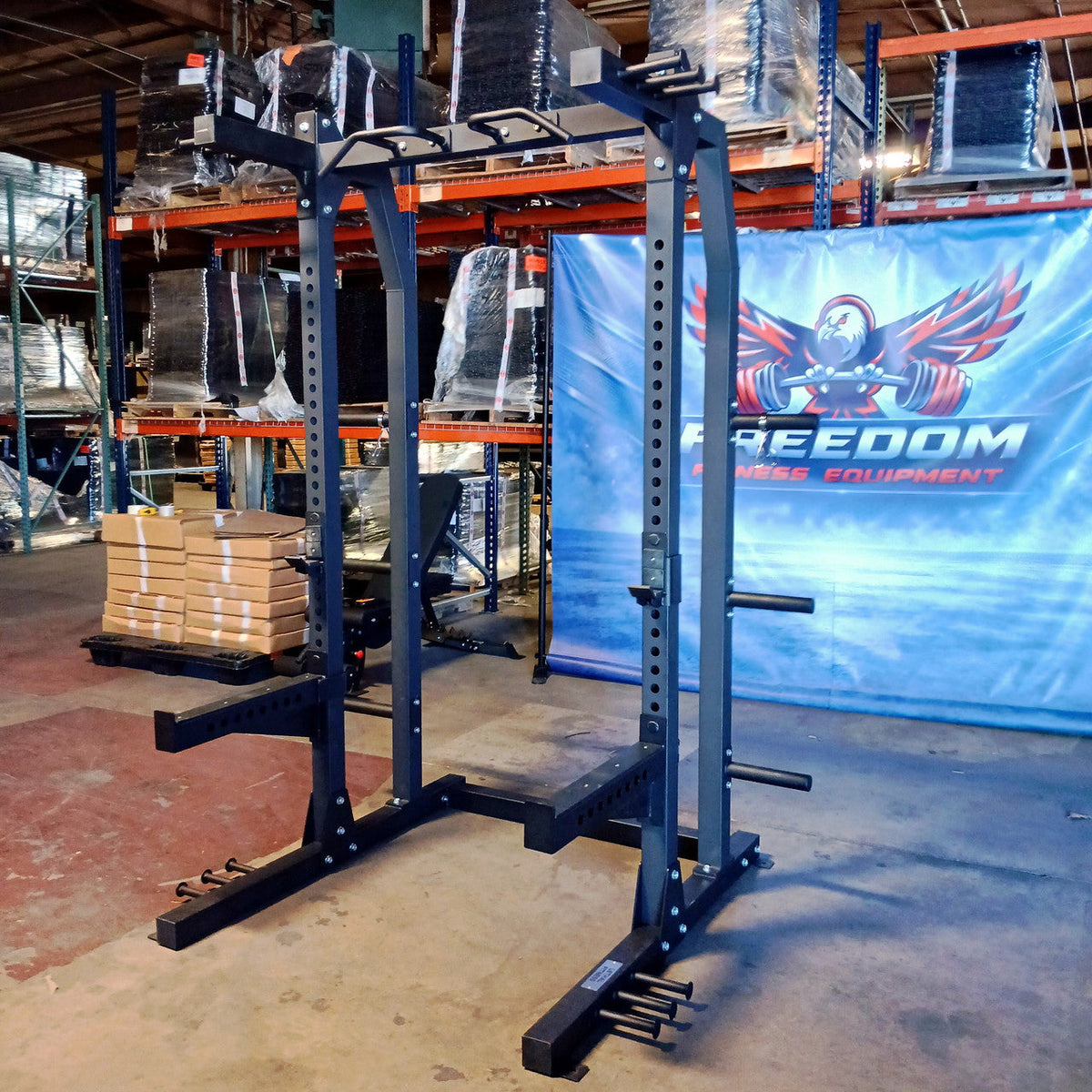 USED Lethal Fitness Half Rack Squat Rack with Band Pegs, Storage