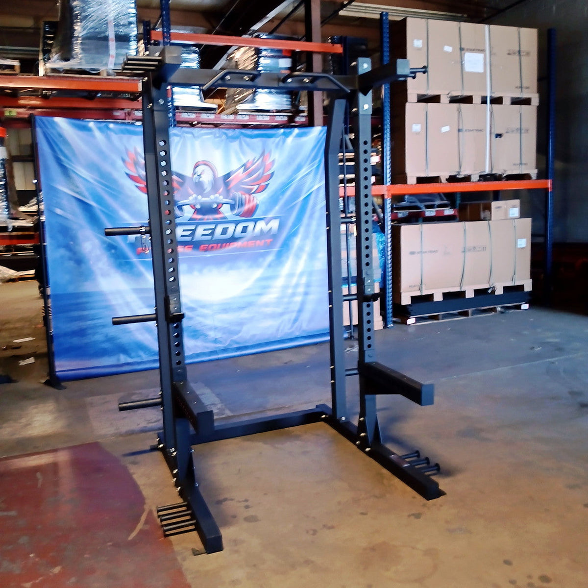 USED Lethal Fitness Half Rack Squat Rack with Band Pegs, Storage