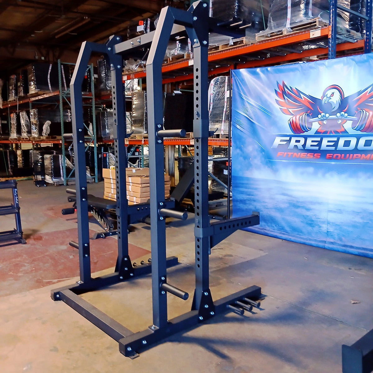 USED Lethal Fitness Half Rack Squat Rack with Band Pegs, Storage