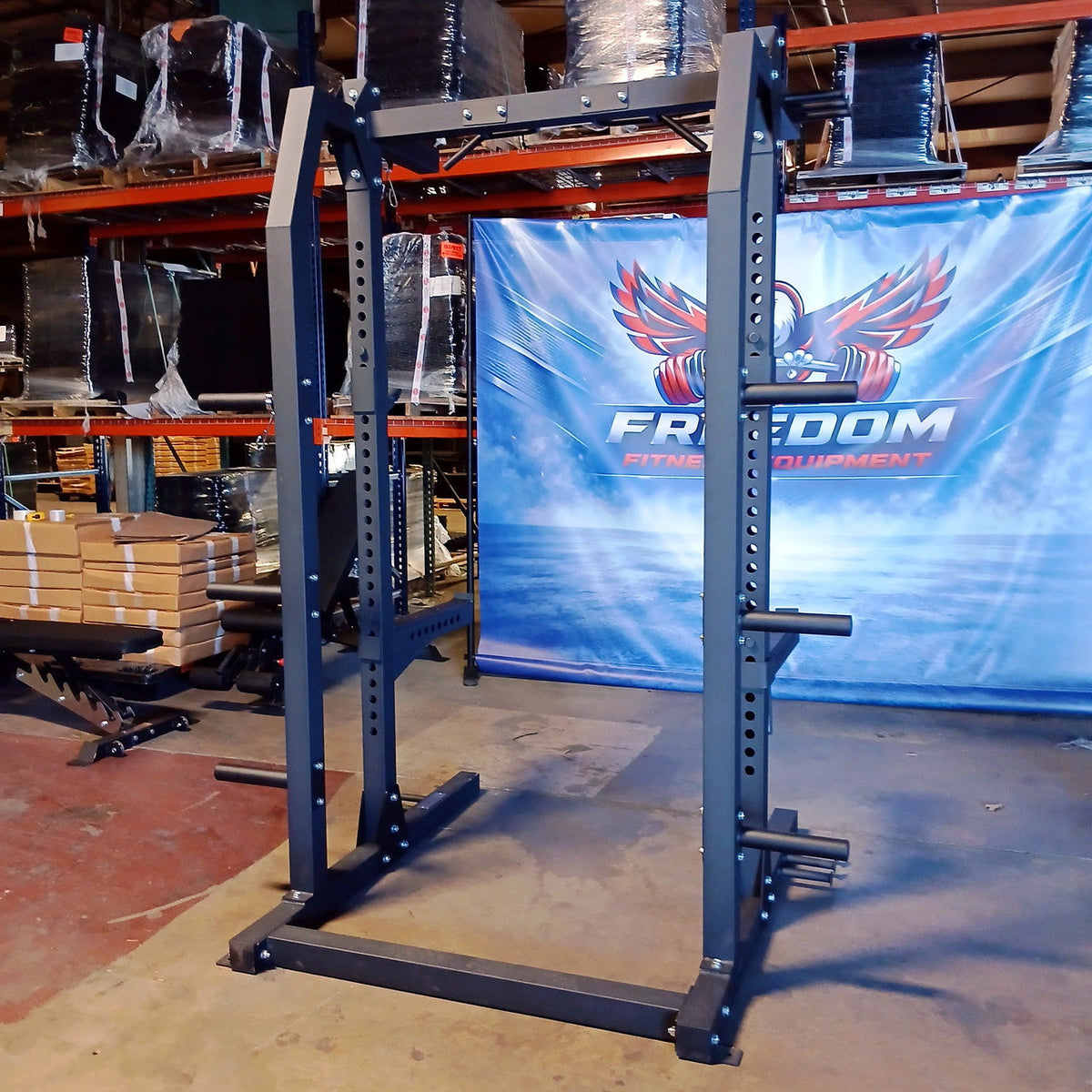 USED Lethal Fitness Half Rack Squat Rack with Band Pegs, Storage