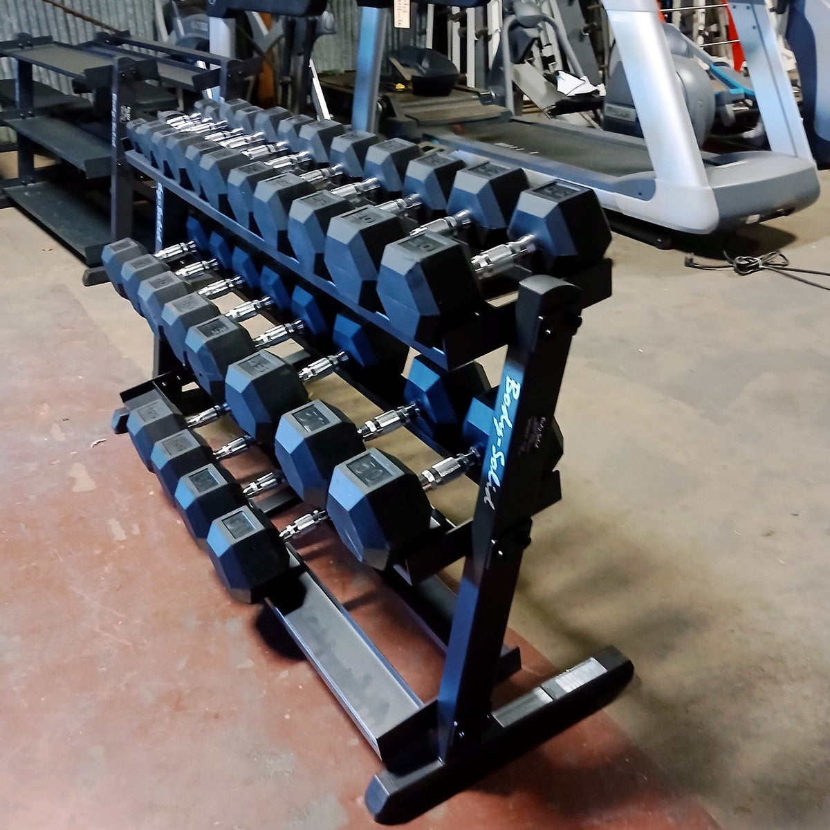 Used Rubber Hex Dumbbells HEAVY DUTY Commercial Grade 5-60 Set WITH 3 tier Rack