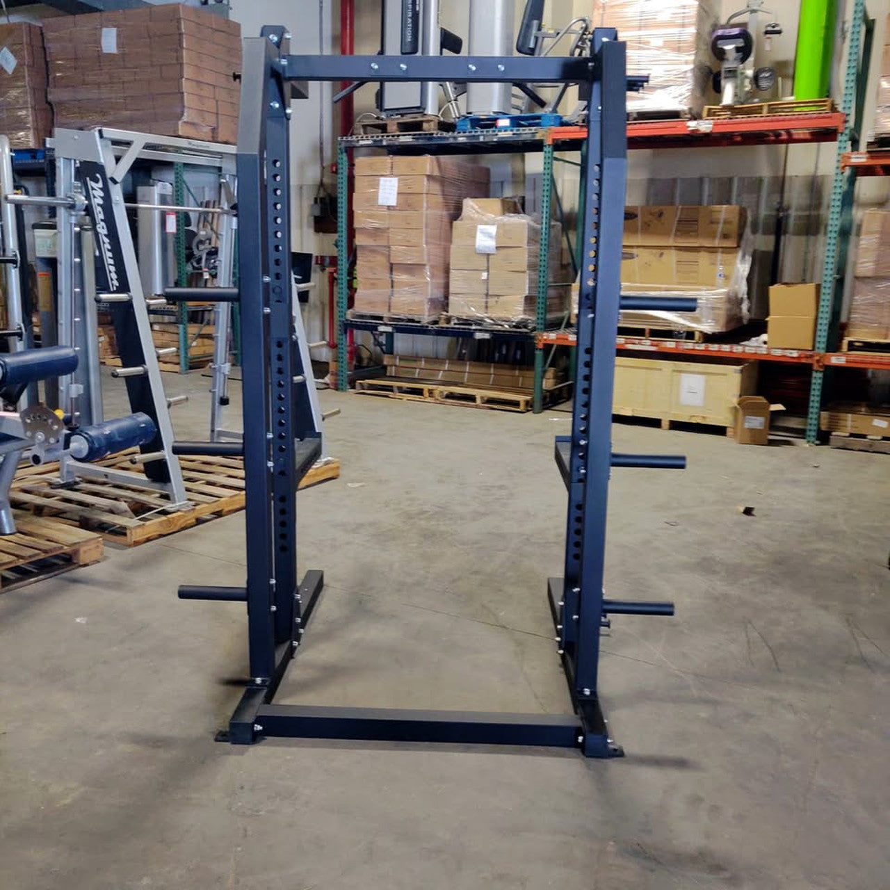 USED Lethal Fitness Half Rack Squat Rack with Band Pegs, Storage