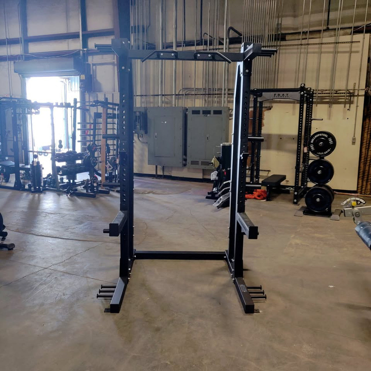 USED Lethal Fitness Half Rack Squat Rack with Band Pegs, Storage