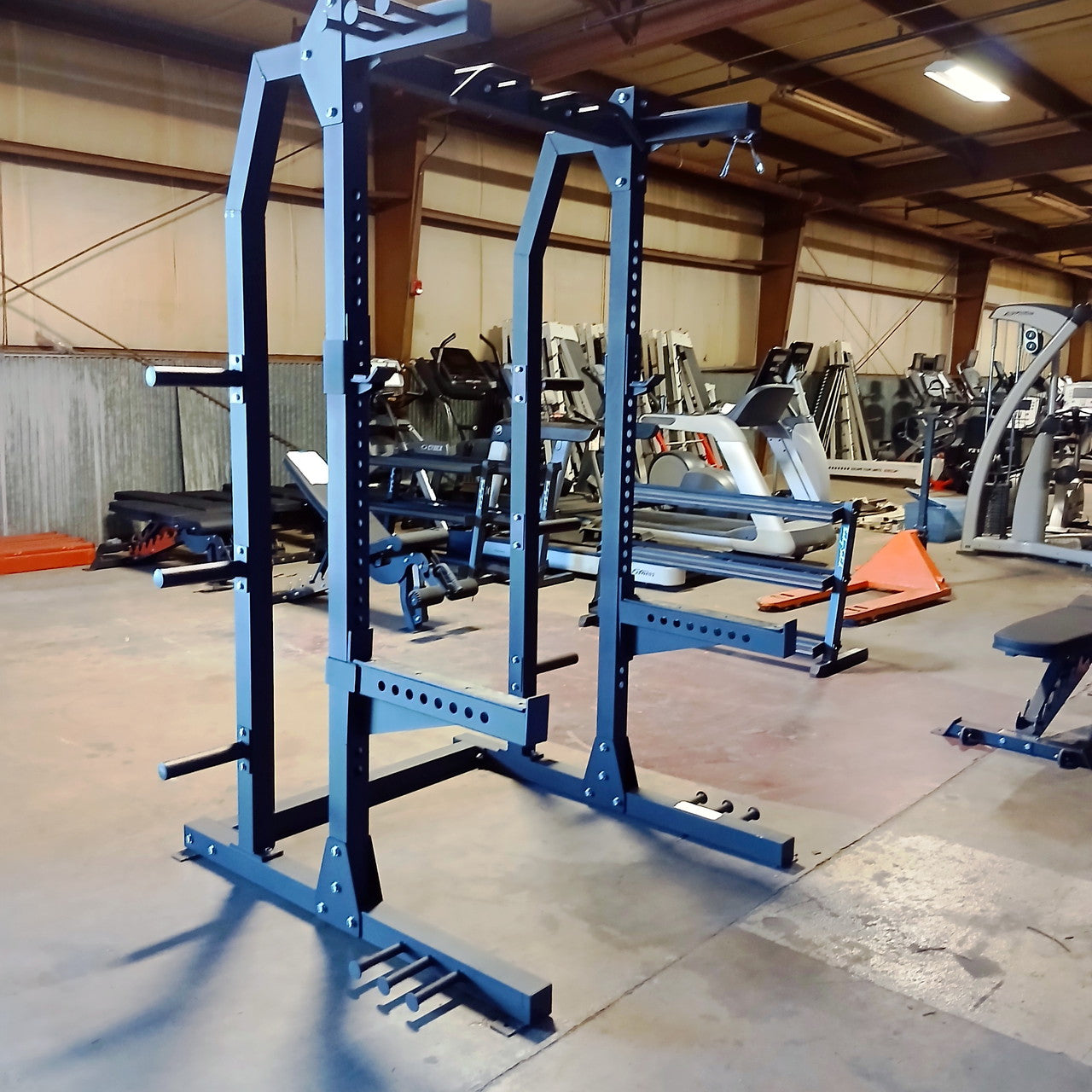 USED Lethal Fitness Half Rack Squat Rack with Band Pegs, Storage