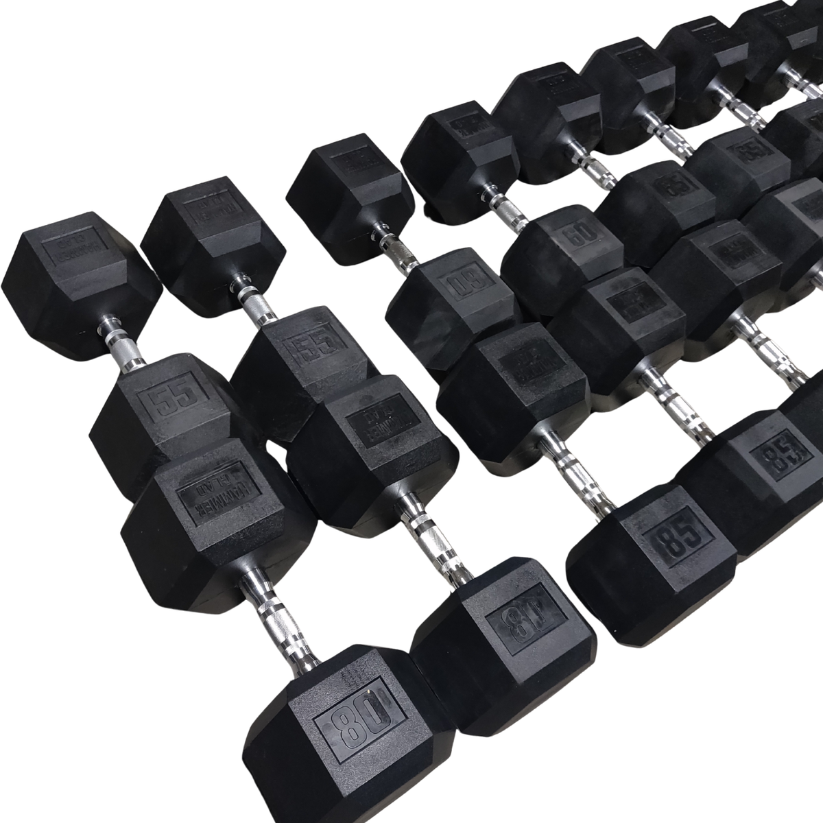 | FREE NATIONWIDE SHIPPING| NEW Hammer Clad Premium Rubber Hex Dumbbell Set 55–100 lb Set