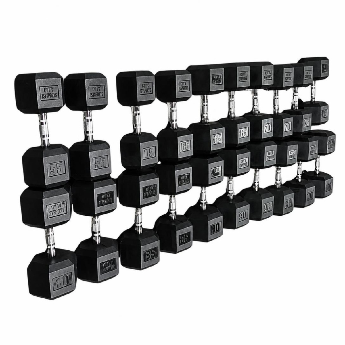 | FREE NATIONWIDE SHIPPING| NEW Hammer Clad Premium Rubber Hex Dumbbell Set 55–100 lb Set