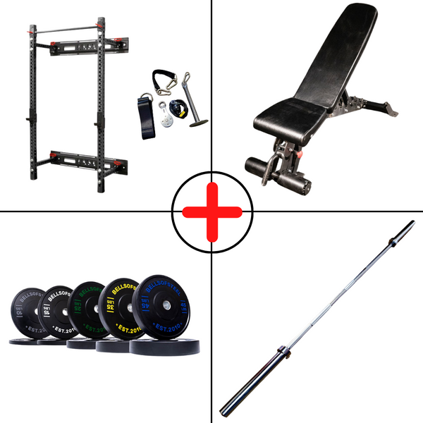 Compact Bumper Plate Home Gym Package + Pulley