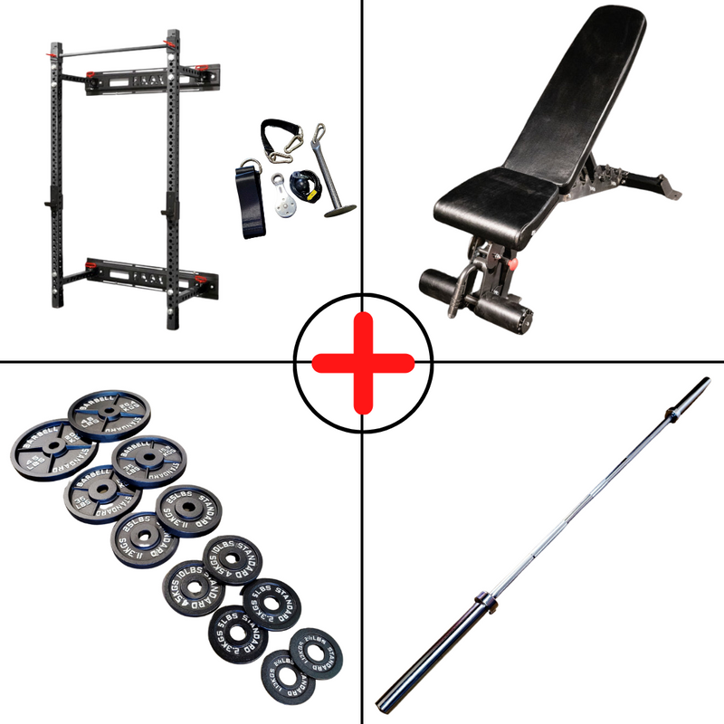 Compact Olympic Plate Home Gym Package + Pulley