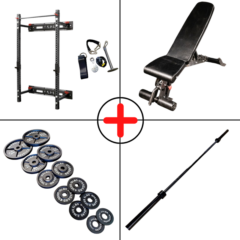Compact Olympic Plate Home Gym Package + Pulley