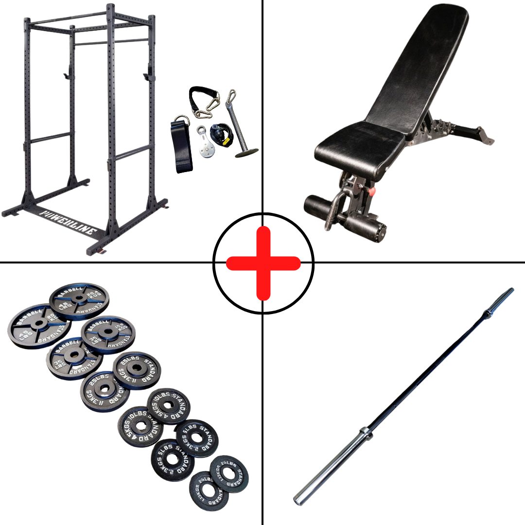 Complete Olympic Plate Home Gym Package + Pulley