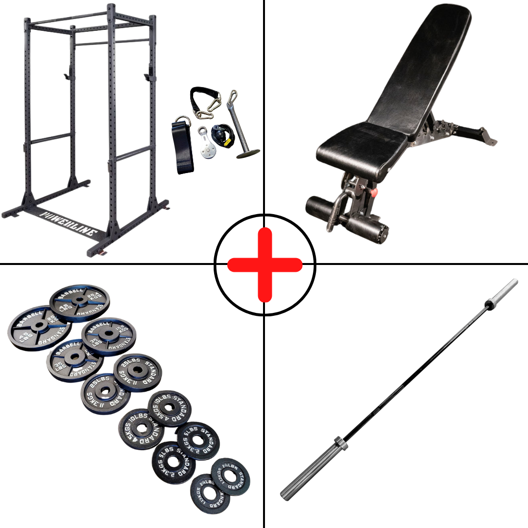 Complete Olympic Plate Home Gym Package + Pulley