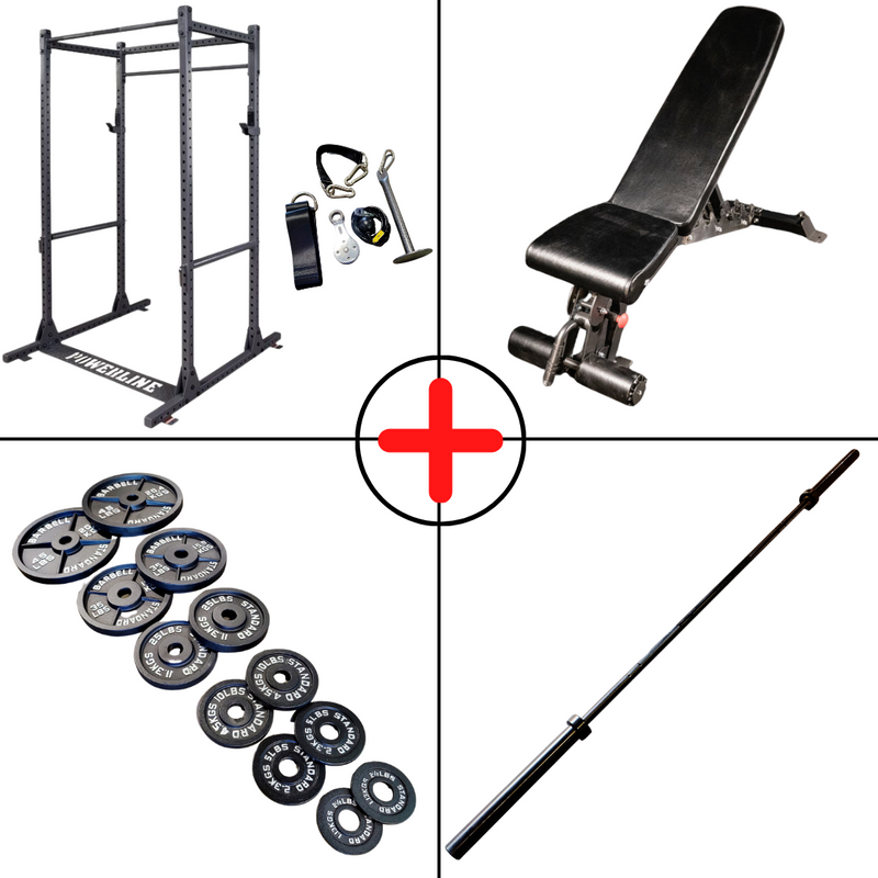 Complete Olympic Plate Home Gym Package + Pulley with-NEW-FringeSport-WonderBar-20kg-45lb