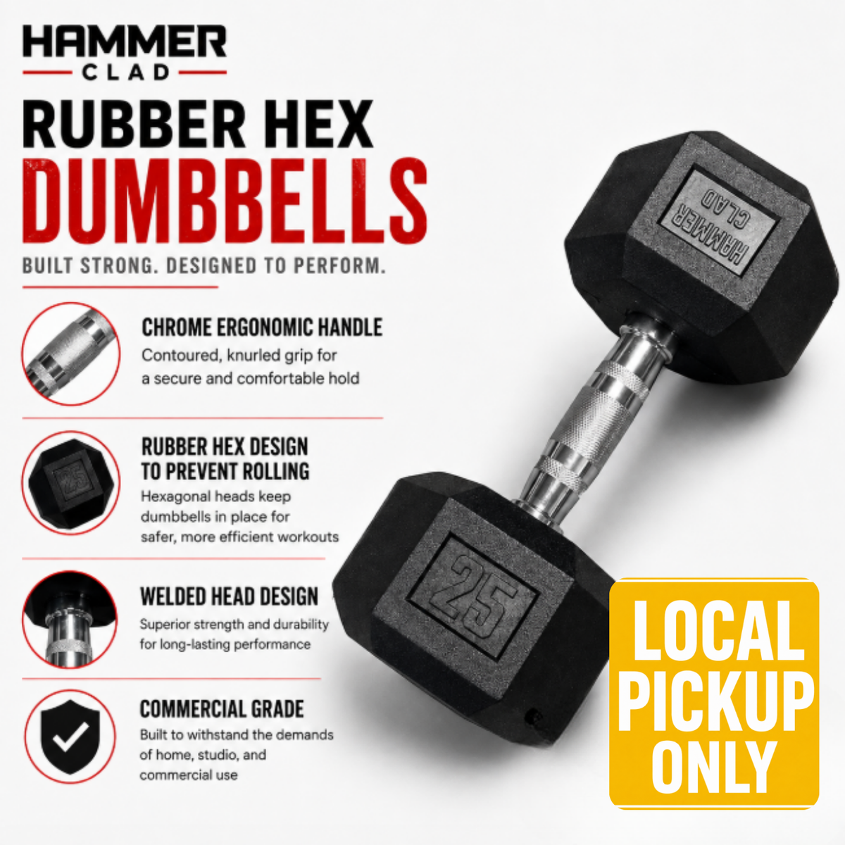 |LOCAL PICKUP|  NEW Hammer Clad Premium Rubber Hex Dumbbells – Commercial Grade | Sold in Pairs