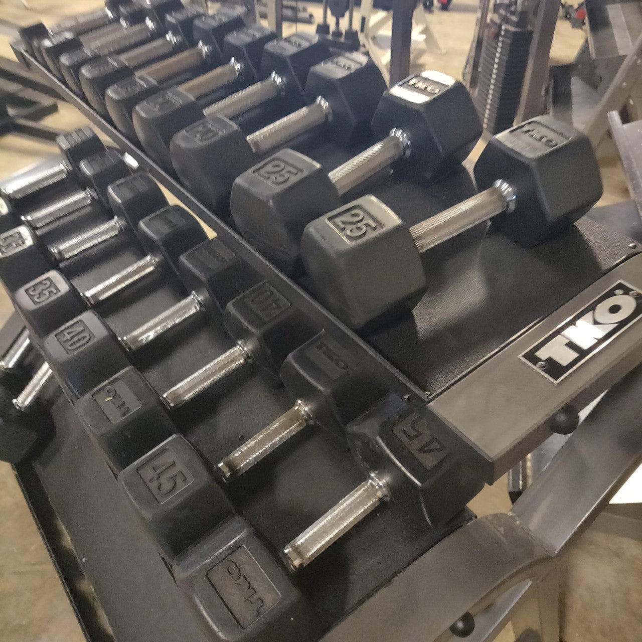 TKO 5-50 Dumbbell Set w/ Three Tier Horizontal Dumbbell Rack