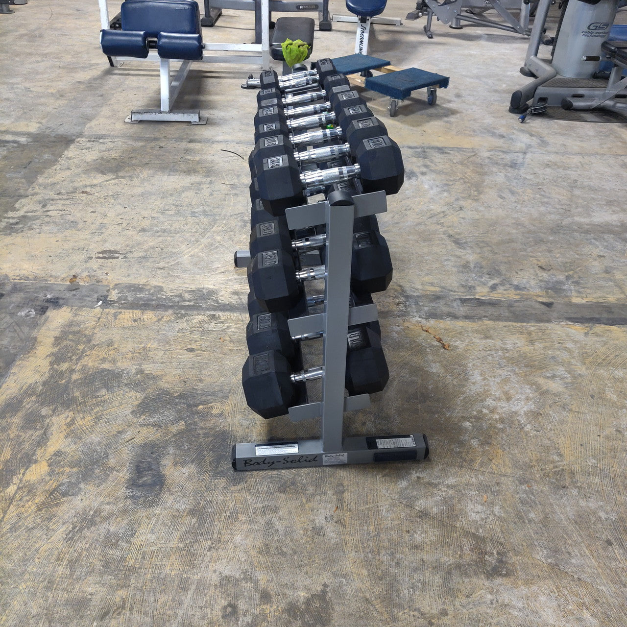 5–50 lb Rubber Hex Dumbbell Set w/ Three-Tier Dumbbell Rack