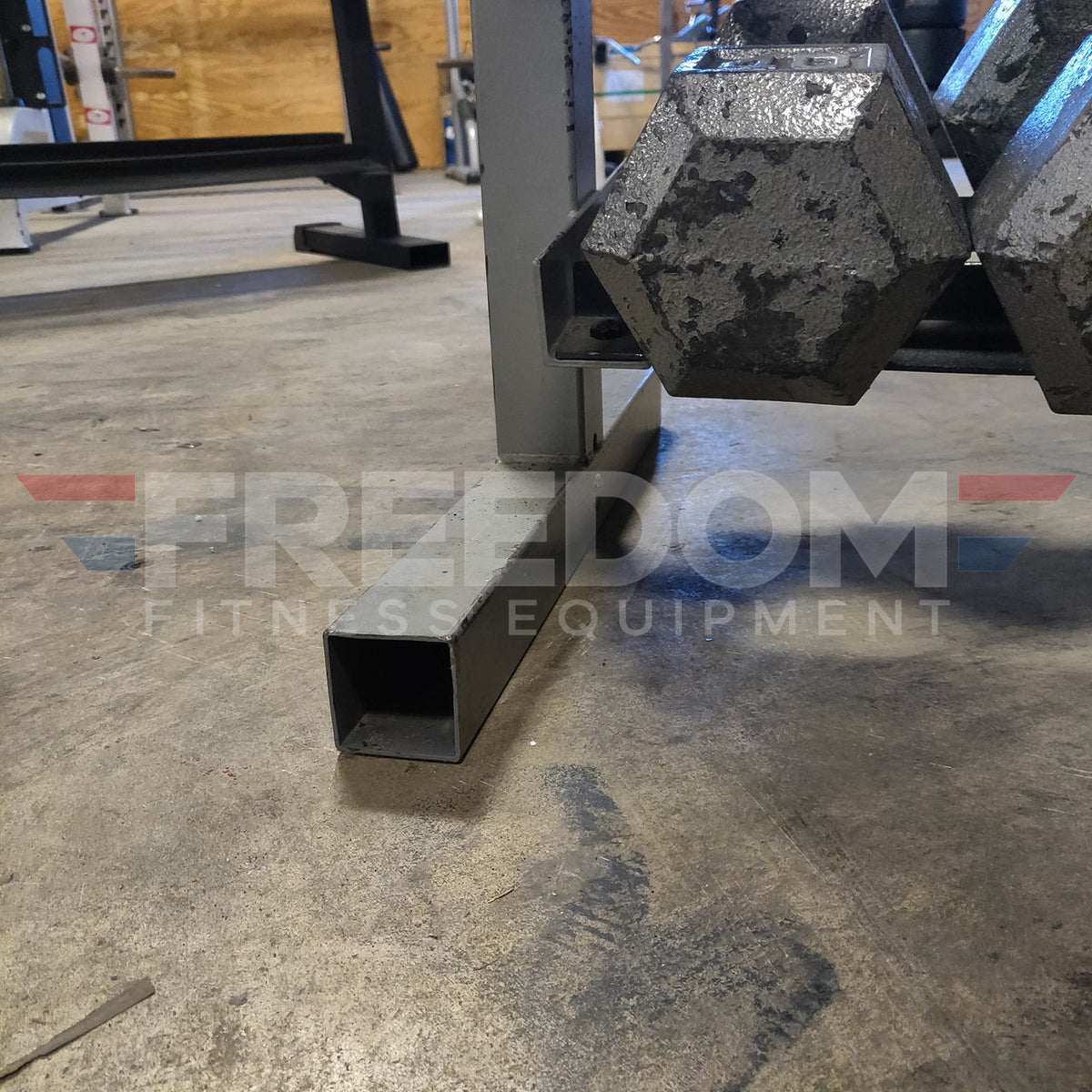 5–50 lb Steel Hex Dumbbell Set w/ Storage Rack (Need Dims)