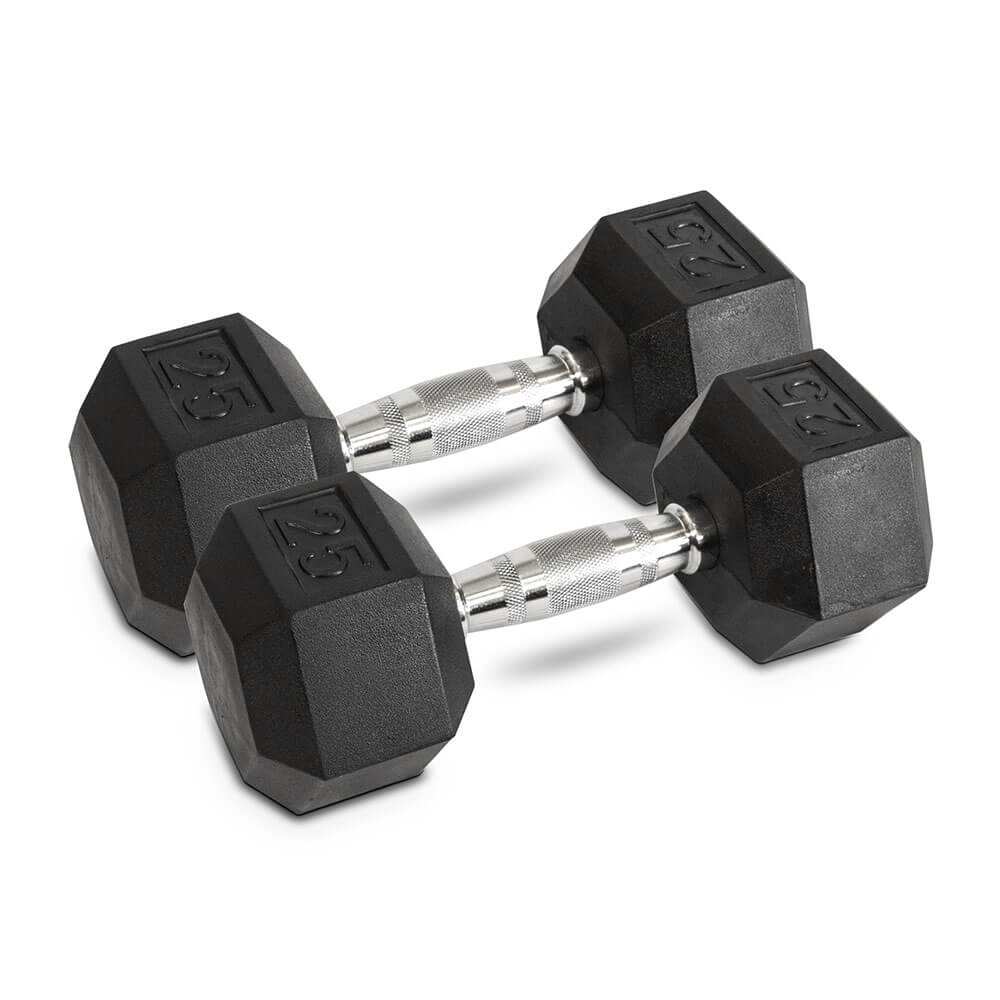 NEW Individual Rubber Hex Dumbbells 25lb Pair