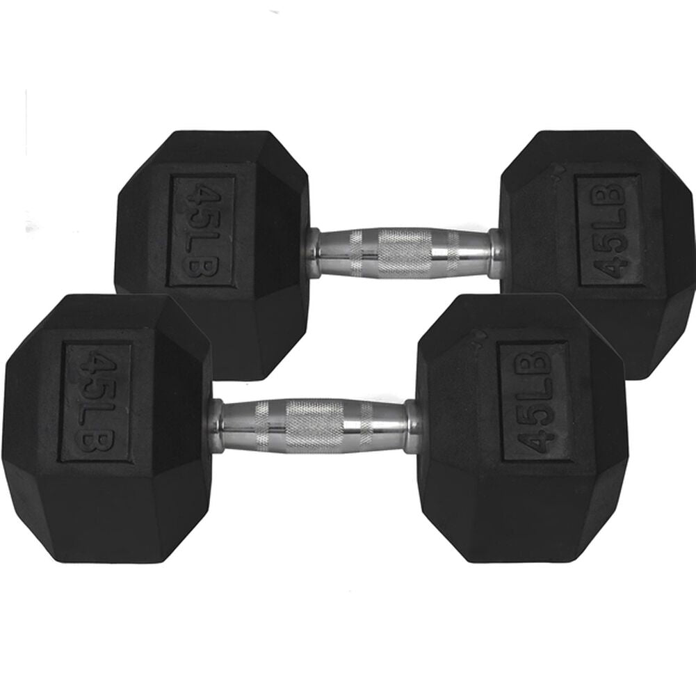 NEW Individual Rubber Hex Dumbbells 45lb Pair