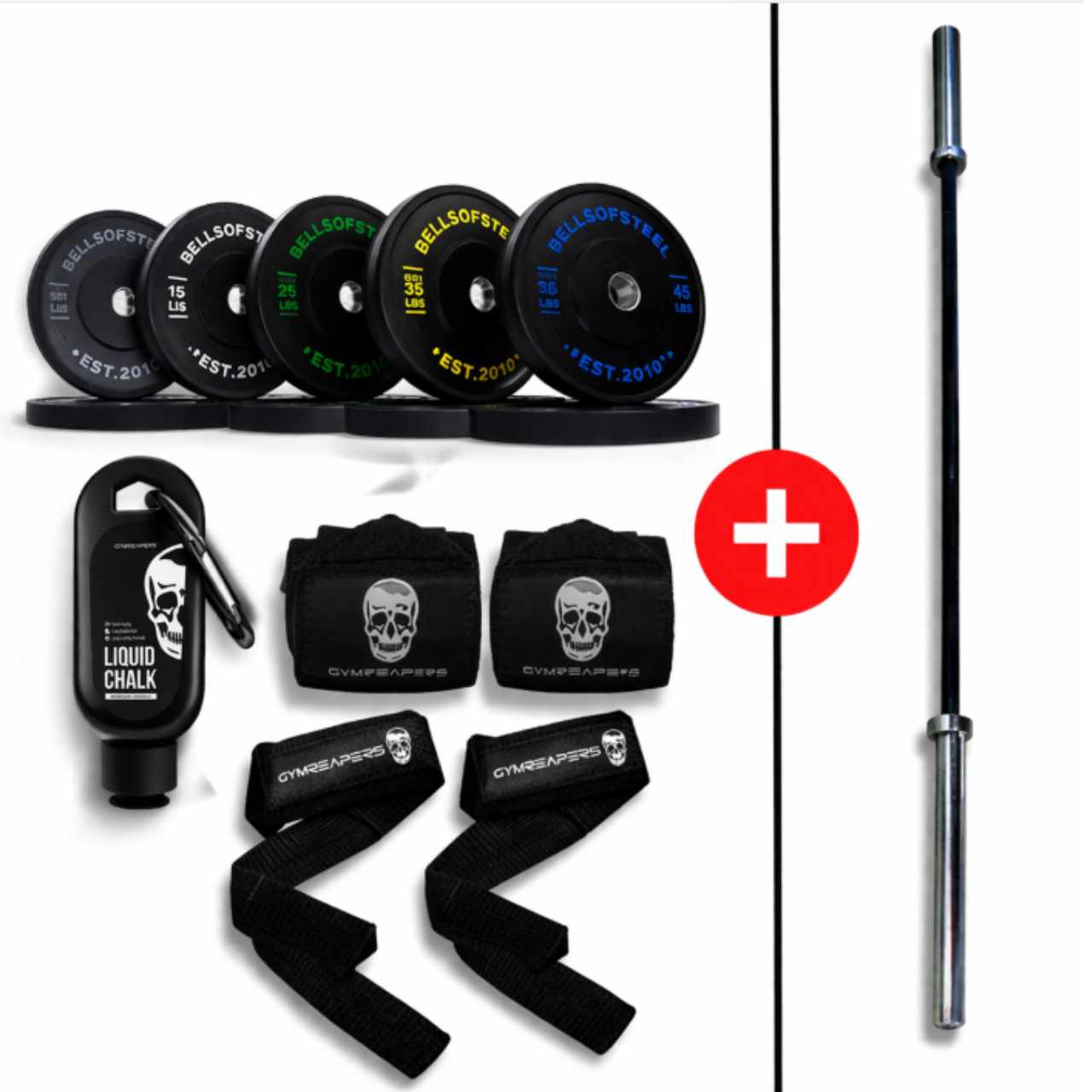 NEW Premium Bumper Plate & Barbell Package + Gymreapers Accessories | 260LB Set