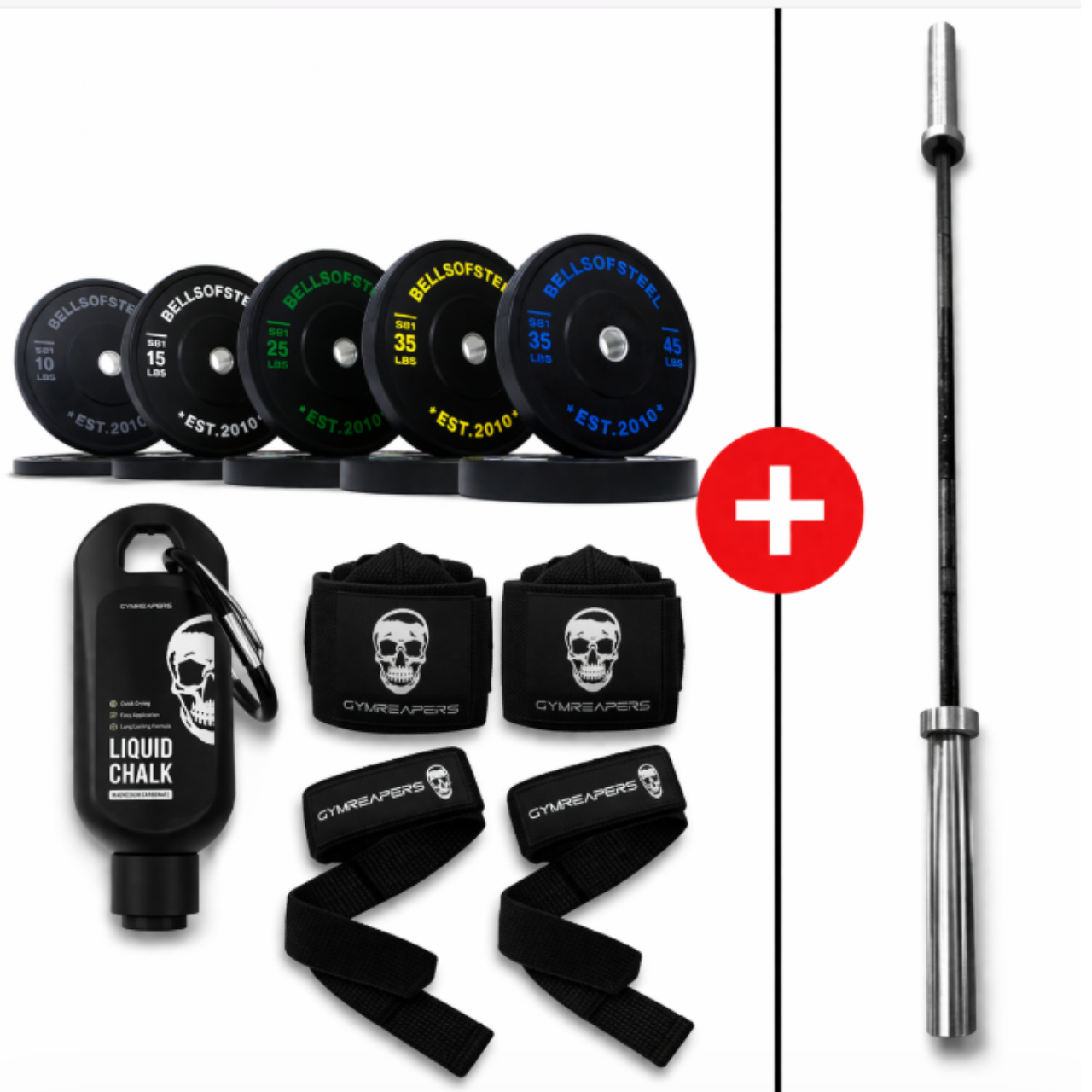 NEW Premium Bumper Plate & Barbell Package + Gymreapers Accessories | 260LB Set