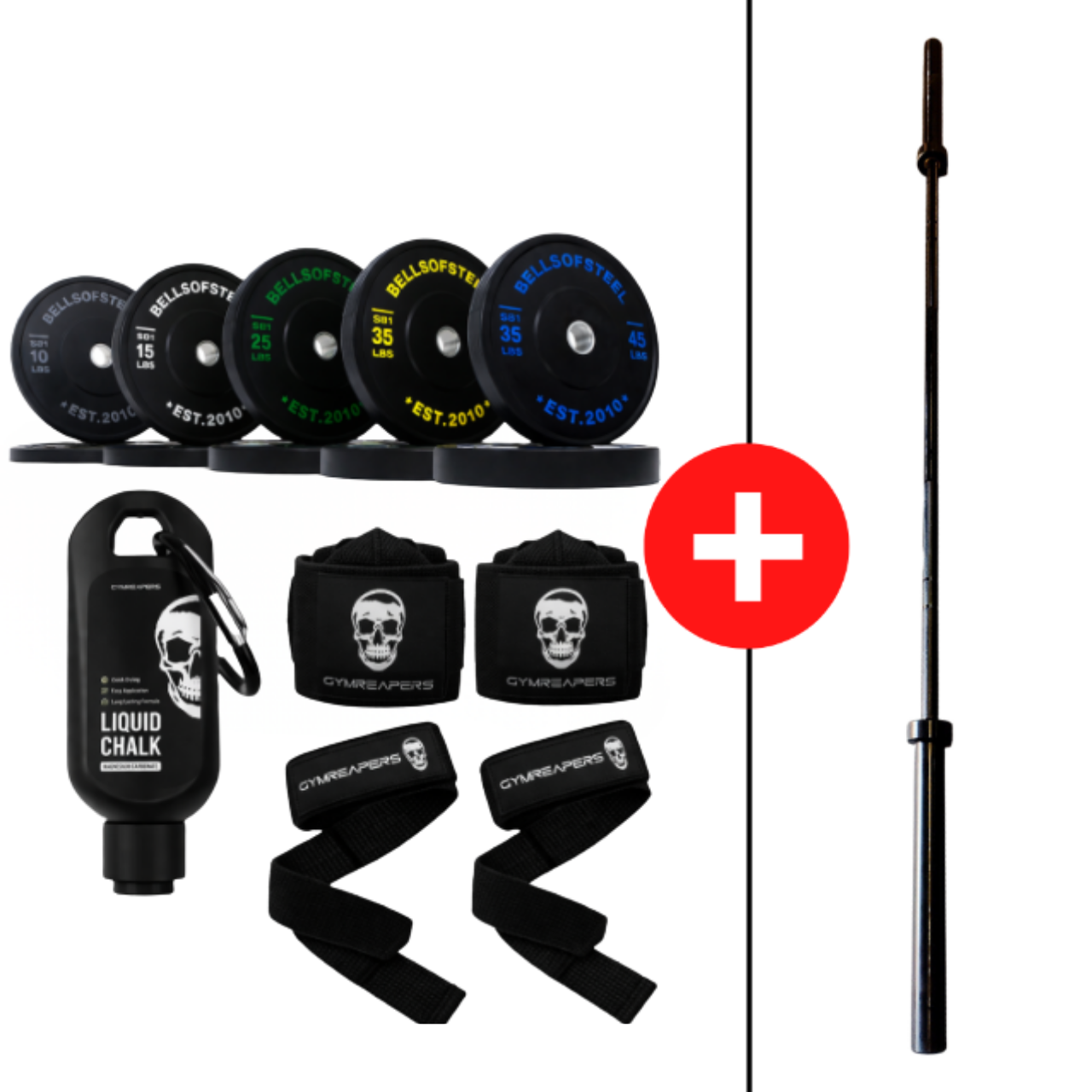 NEW Premium Bumper Plate & Barbell Package + Gymreapers Accessories | 260LB Set