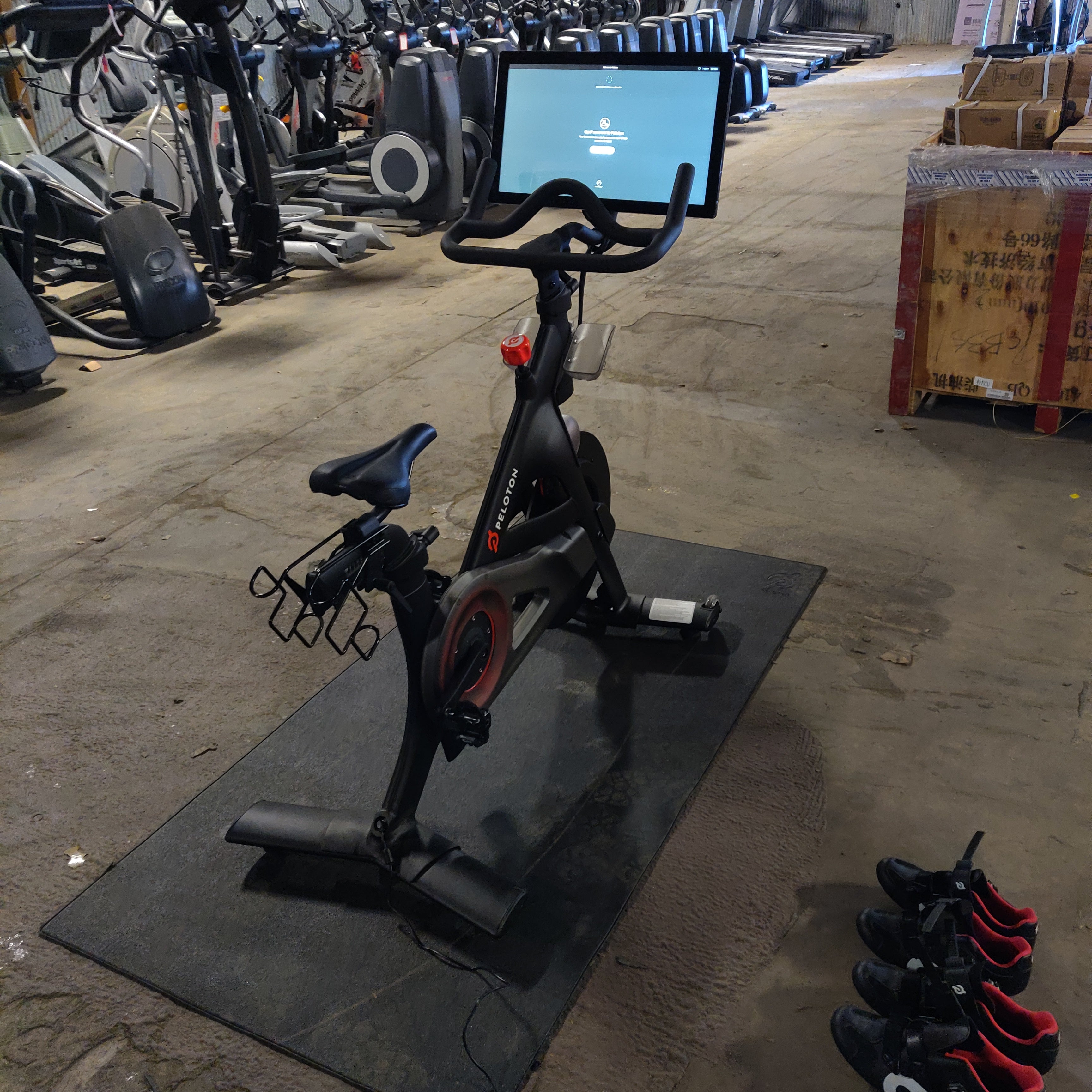 Peloton Upright Exercise Bike with Shoes and Mat