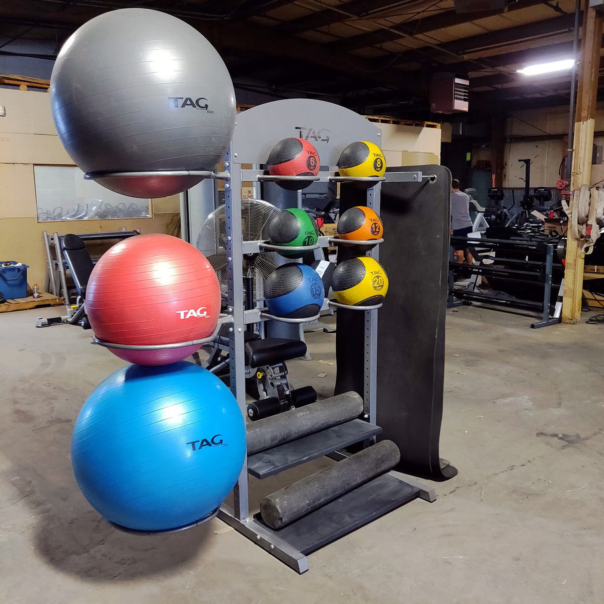 TAG Fitness Versa Accessory Tower Rack with Balance Balls, Medicine Ba