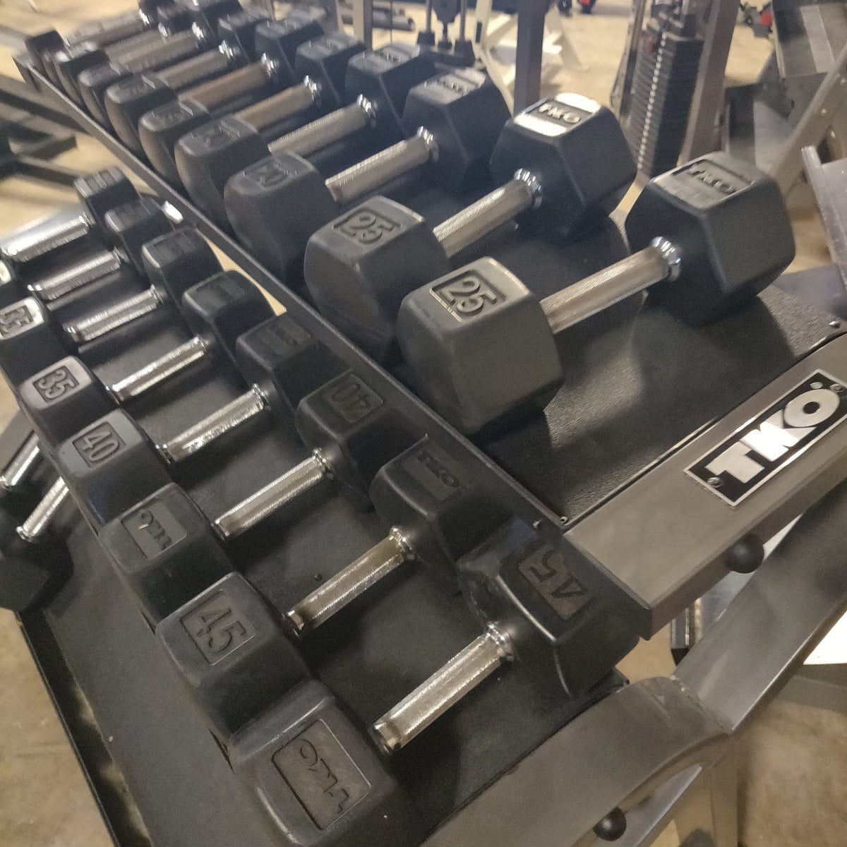 TKO 5-50 Dumbbell Set w/ Three Tier Horizontal Dumbbell Rack