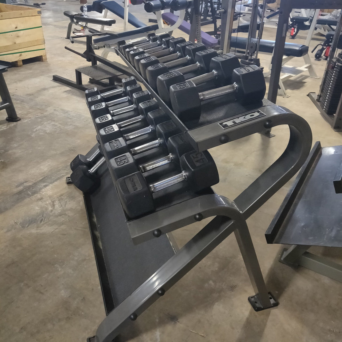 TKO 5-50 Dumbbell Set w/ Three Tier Horizontal Dumbbell Rack