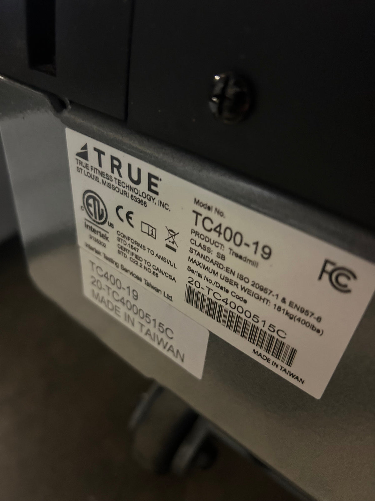 True TC400-19 Treadmill w/ LED Console
