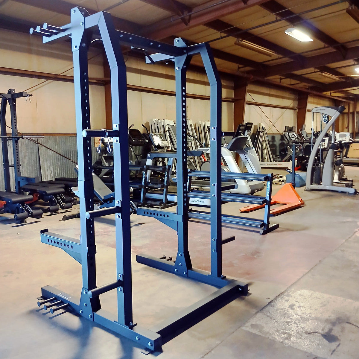 USED Lethal Fitness Half Rack Squat Rack with Band Pegs, Storage