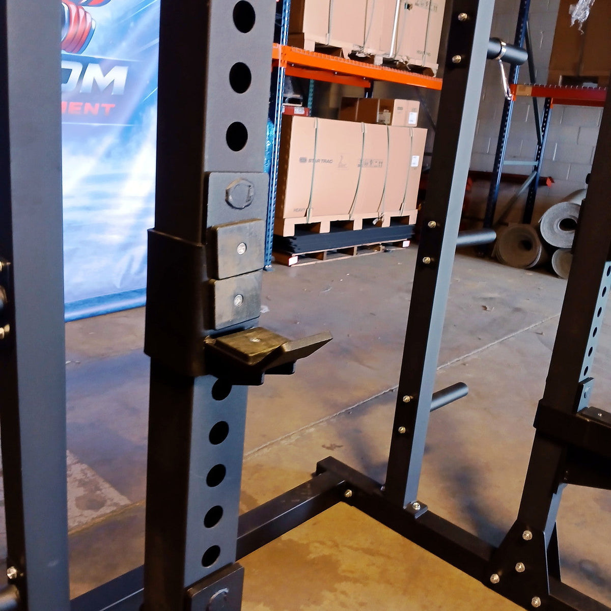 USED Lethal Fitness Half Rack Squat Rack with Band Pegs, Storage
