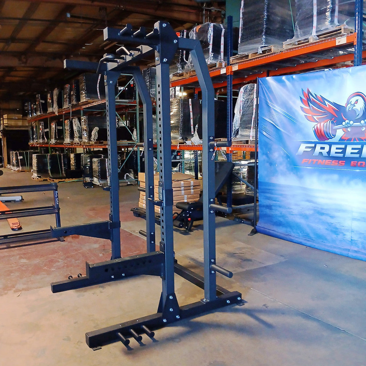 USED Lethal Fitness Half Rack Squat Rack with Band Pegs, Storage
