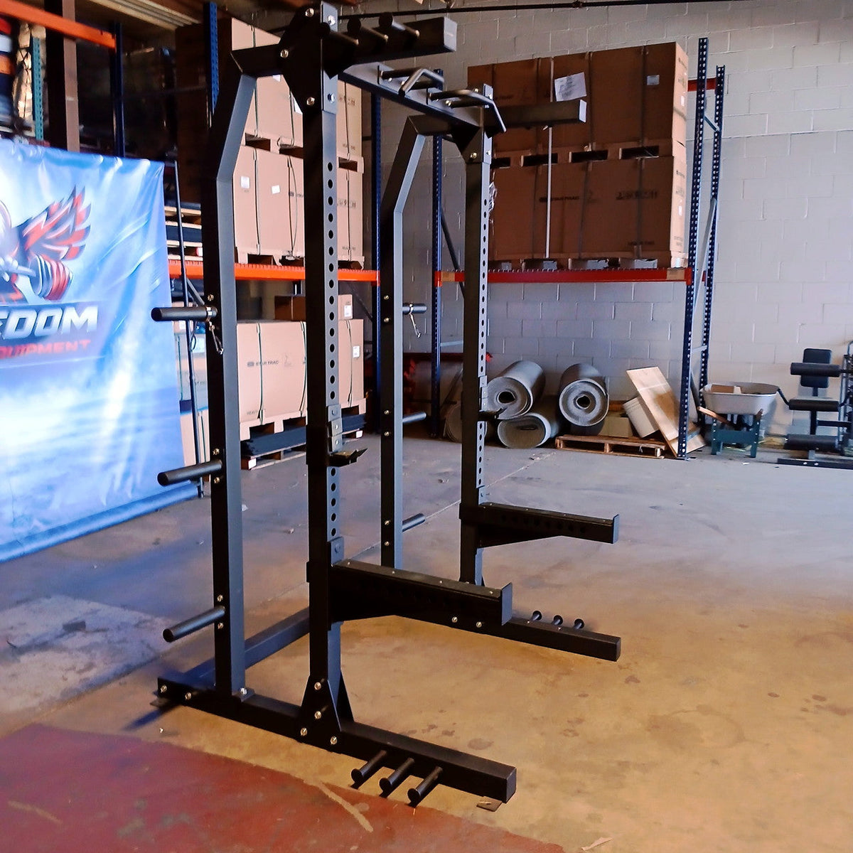 USED Lethal Fitness Half Rack Squat Rack with Band Pegs, Storage