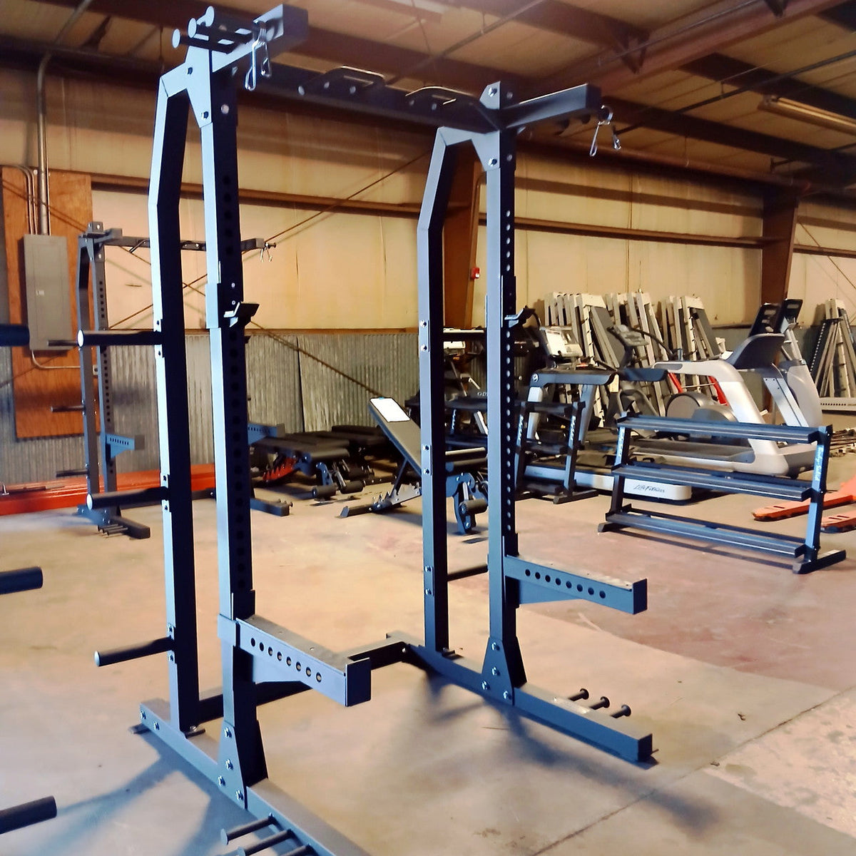 USED Lethal Fitness Half Rack Squat Rack with Band Pegs, Storage