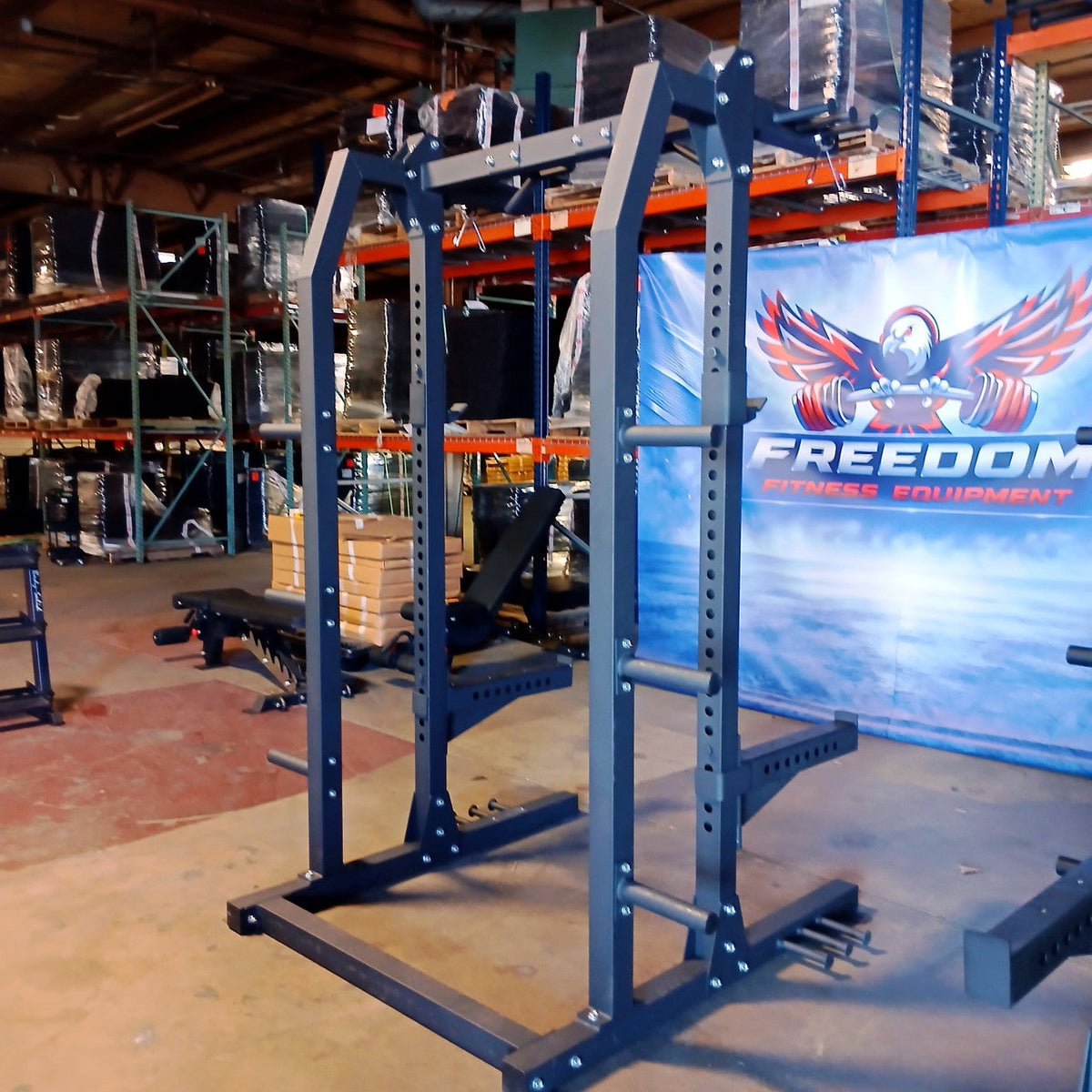 USED Lethal Fitness Half Rack Squat Rack with Band Pegs, Storage