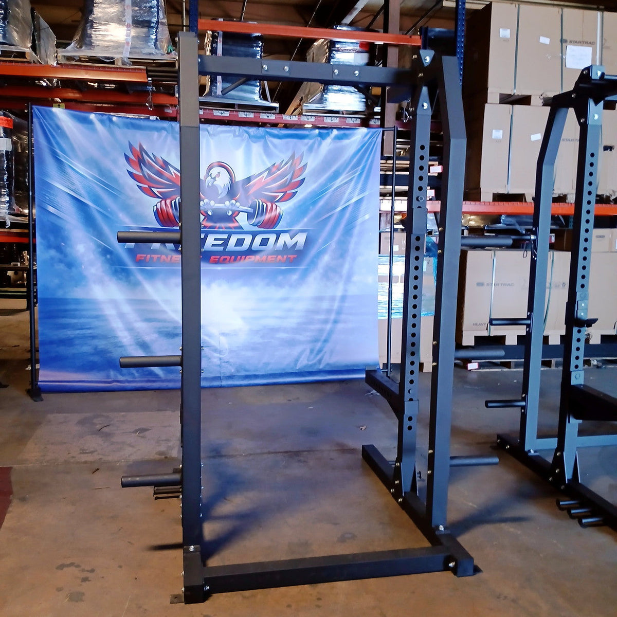 USED Lethal Fitness Half Rack Squat Rack with Band Pegs, Storage