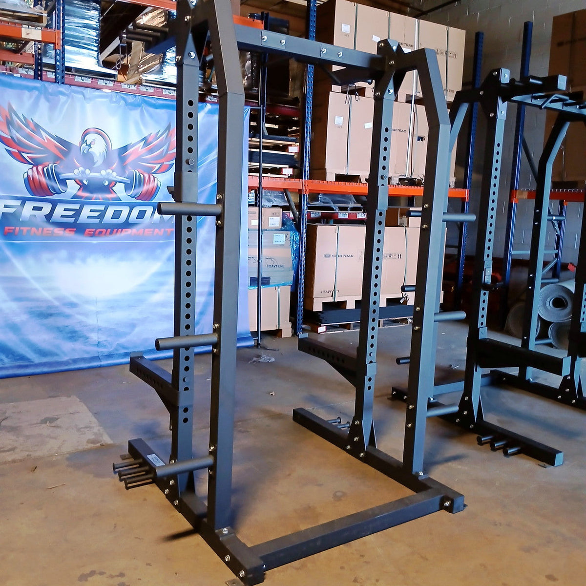 USED Lethal Fitness Half Rack Squat Rack with Band Pegs, Storage