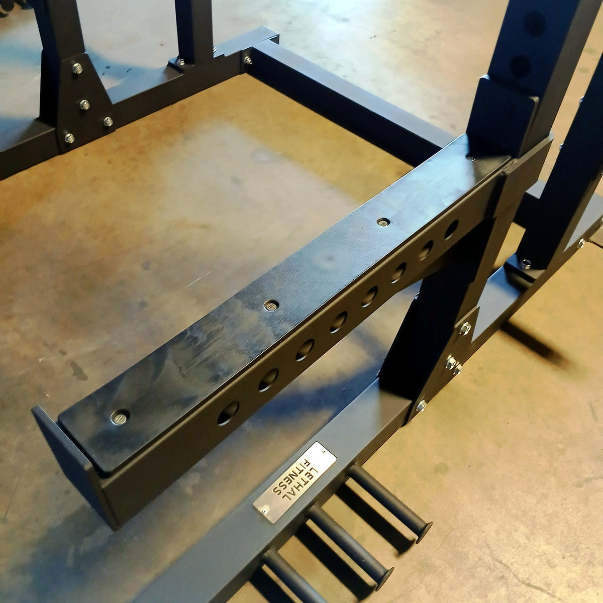 USED Lethal Fitness Half Rack Squat Rack with Band Pegs, Storage