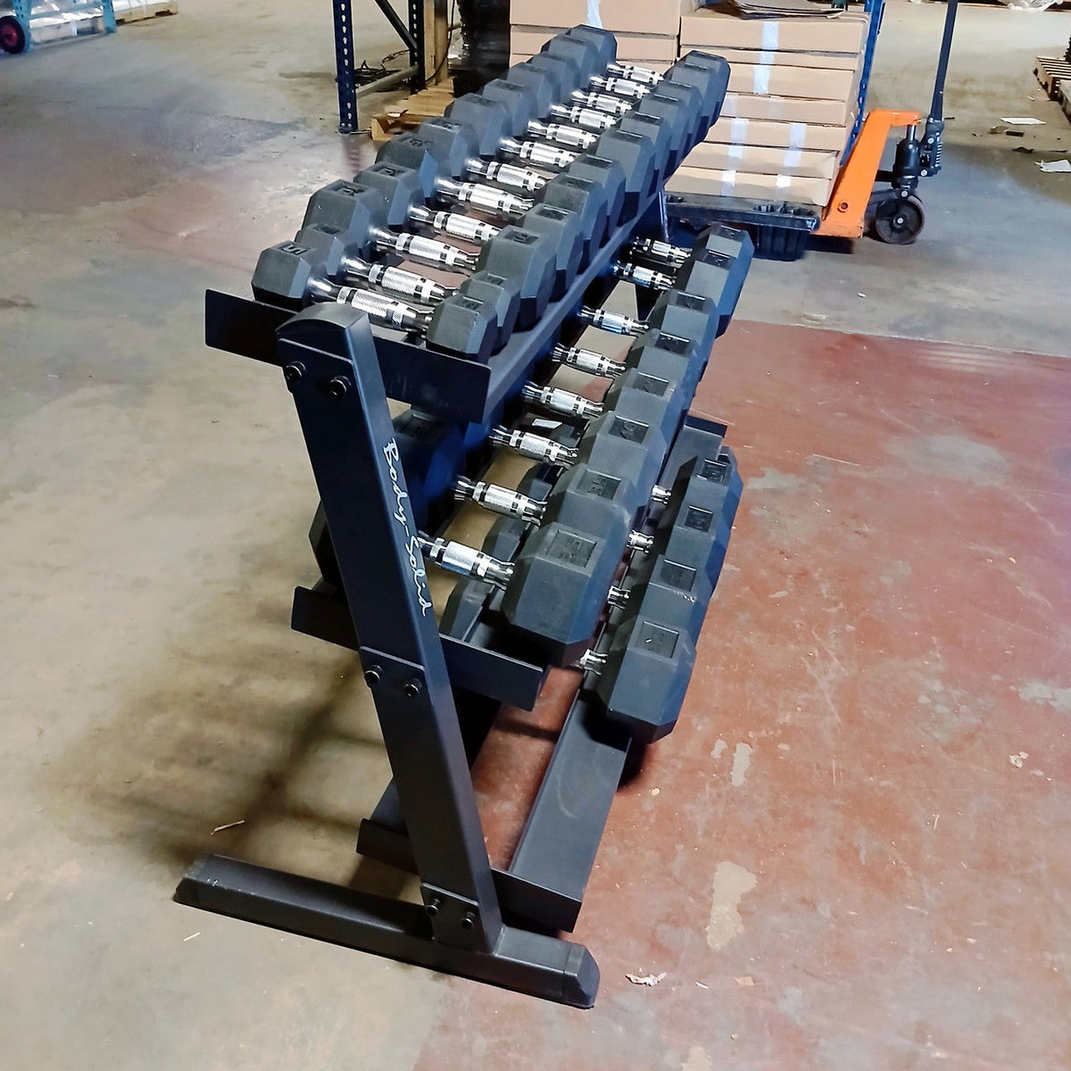 Used Rubber Hex Dumbbells HEAVY DUTY Commercial Grade 5-60 Set WITH 3 tier Rack